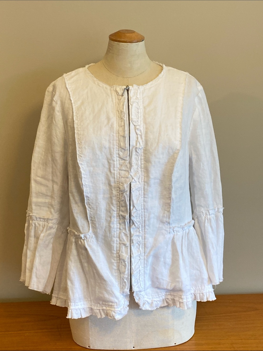 INC International Concepts White Ruffle Zip Linen Jacket